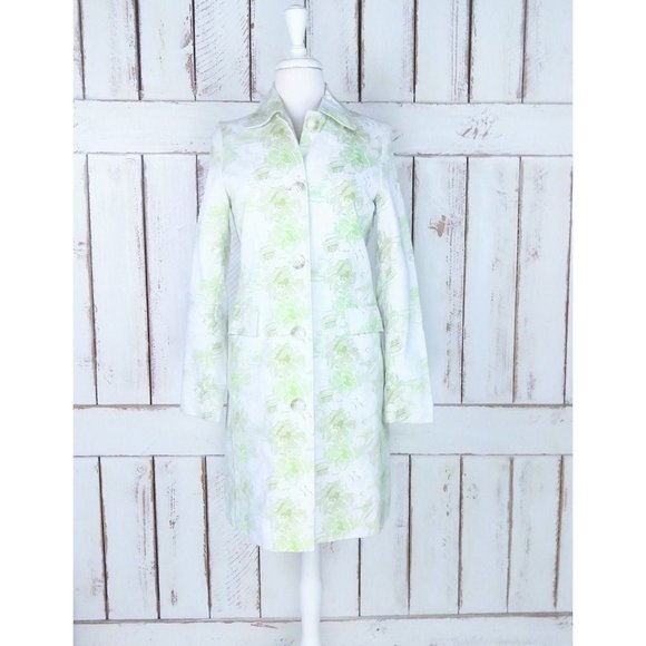 Vintage 90s green floral long cotton fitted jacket long floral cotton trench - Picture 1 of 4